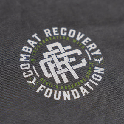 Gray t-shirt with 'Combat Recovery Foundation' logo and text on a dark gray background